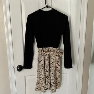 Black and Cream Long Sleeve Dress